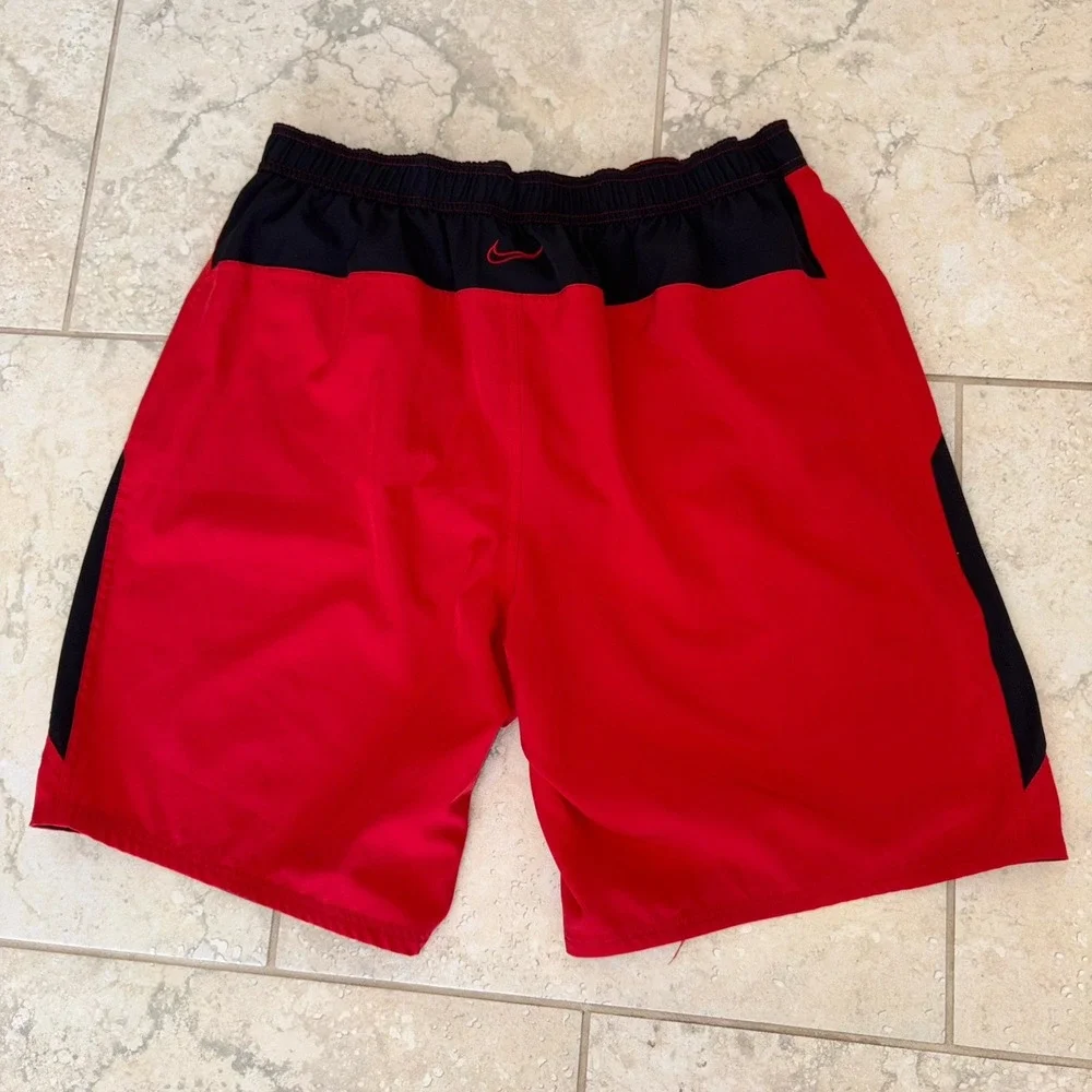 Vintage Nike Board Shorts Mens XXLT Red Black Big Swoosh Colorblock Beach